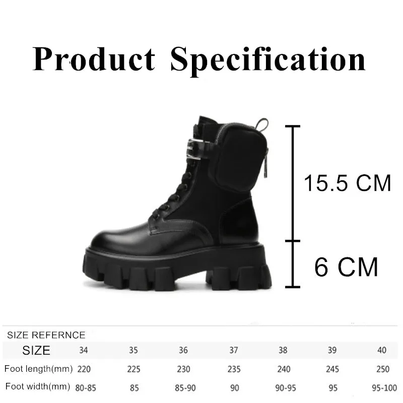 Black Punk Ankle Thick soled Motorcycle Ankle Boots Women's Lace up