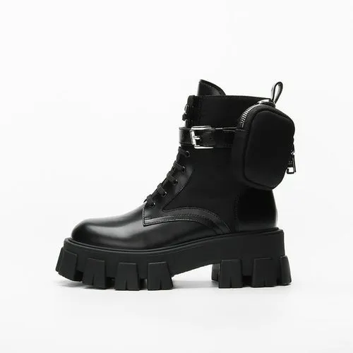 Black Punk Ankle Thick soled Motorcycle Ankle Boots Women's Lace up