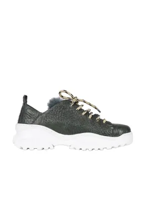 Matte Bovine Granellato Leather Sneaker in Lava