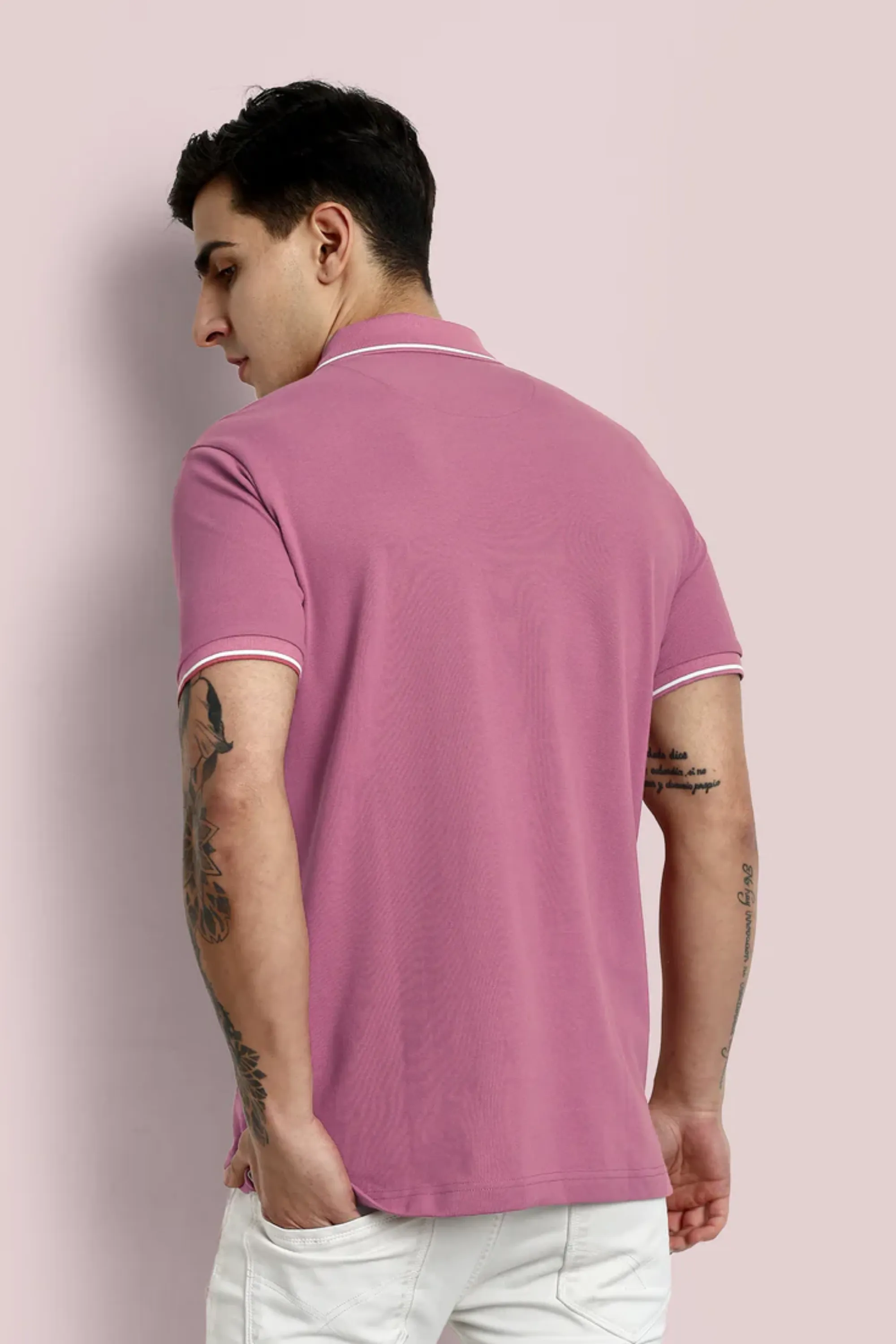 Men Mauve Pink Tipping Polo T-Shirt