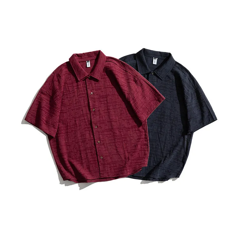 Men T-Shirt Summer Men's Lapel Shirt Casual Retro Loose Short Sleeve