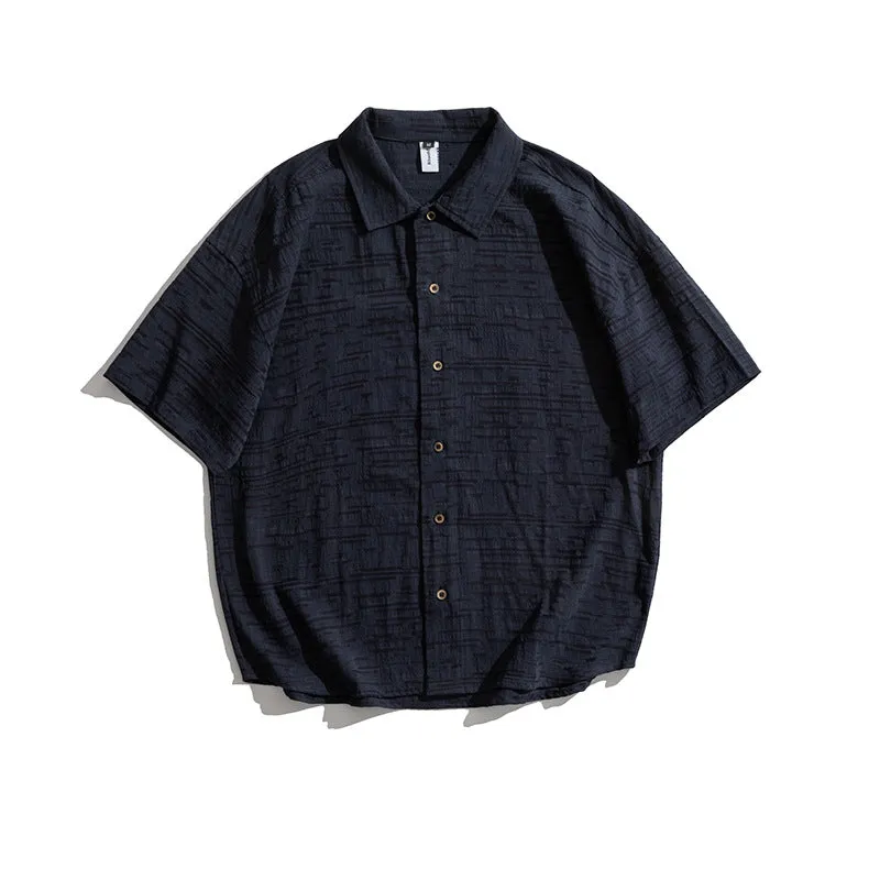 Men T-Shirt Summer Men's Lapel Shirt Casual Retro Loose Short Sleeve