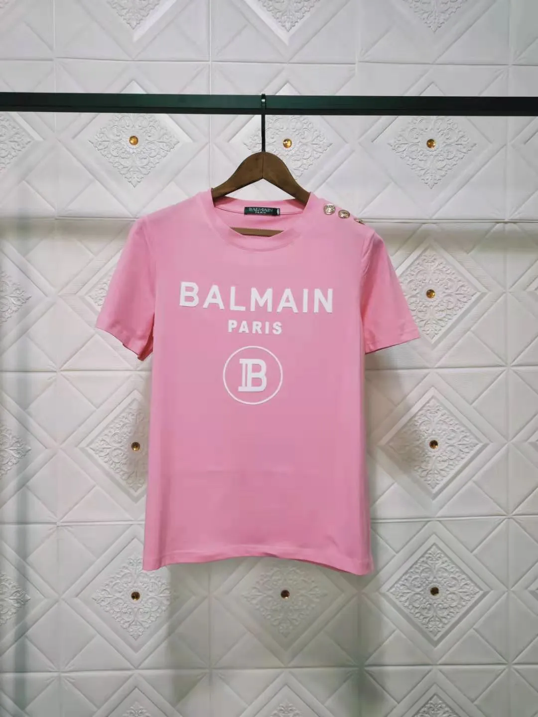 T Shirt Balmain Spring/Summer Flocking Letters All Cotton Short Sleeve T-shirt Couple Style