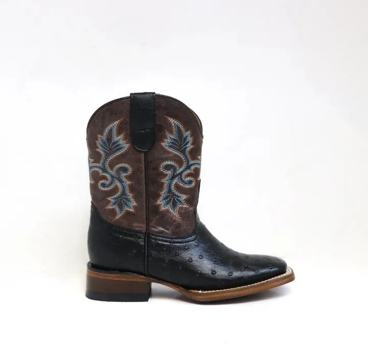 Tanner Mark Kid's Ostrich Print Square Toe Boots - Duke