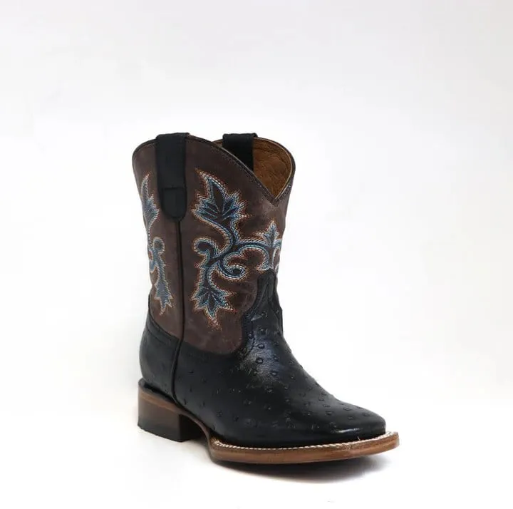 Tanner Mark Kid's Ostrich Print Square Toe Boots - Duke