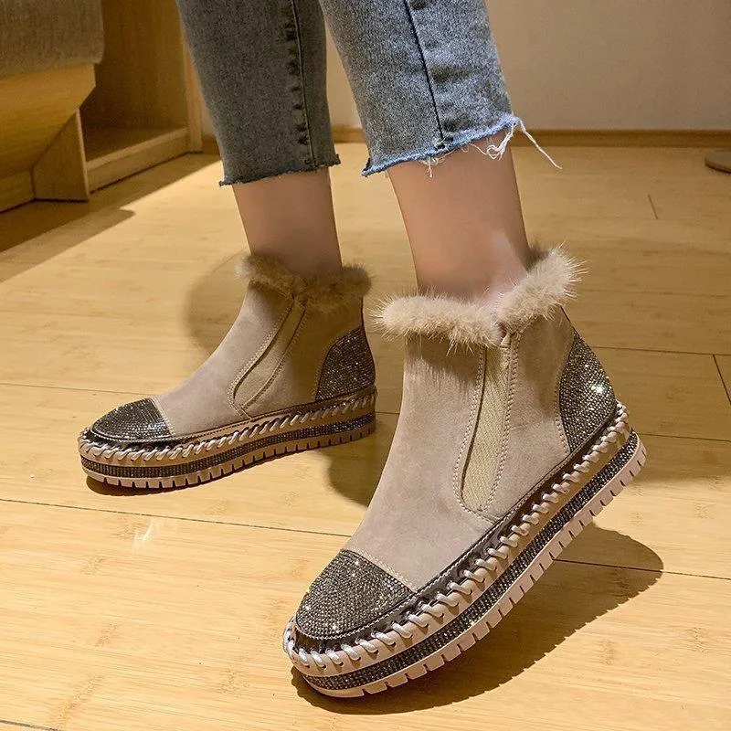 Women’s Rhinestone Ankle Boots – Platform & Casual Style