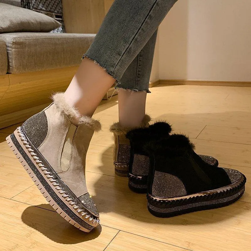 Women’s Rhinestone Ankle Boots – Platform & Casual Style