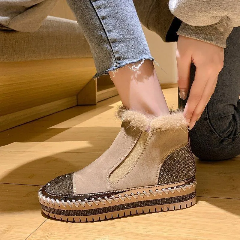 Women’s Rhinestone Ankle Boots – Platform & Casual Style