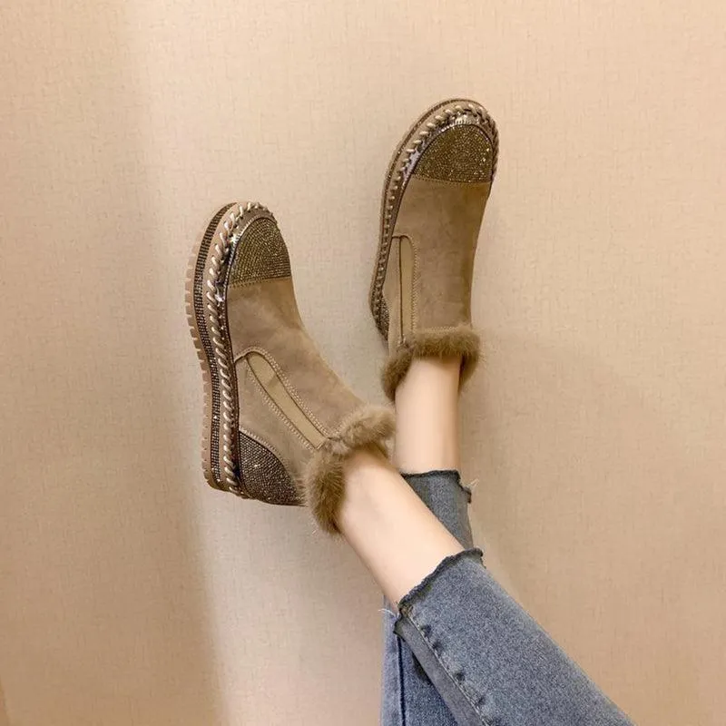 Women’s Rhinestone Ankle Boots – Platform & Casual Style